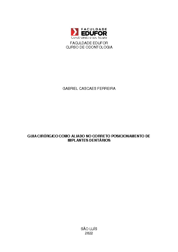 Guia Cir Rgico Como Aliado No Correto Posicionamento De Implantes Dent Rio Edufor