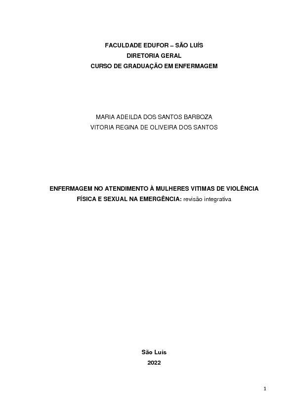 Enfermagem No Atendimento A Mulheres Vítimas De Violência Física E Sexual Na Emergência Revisão 